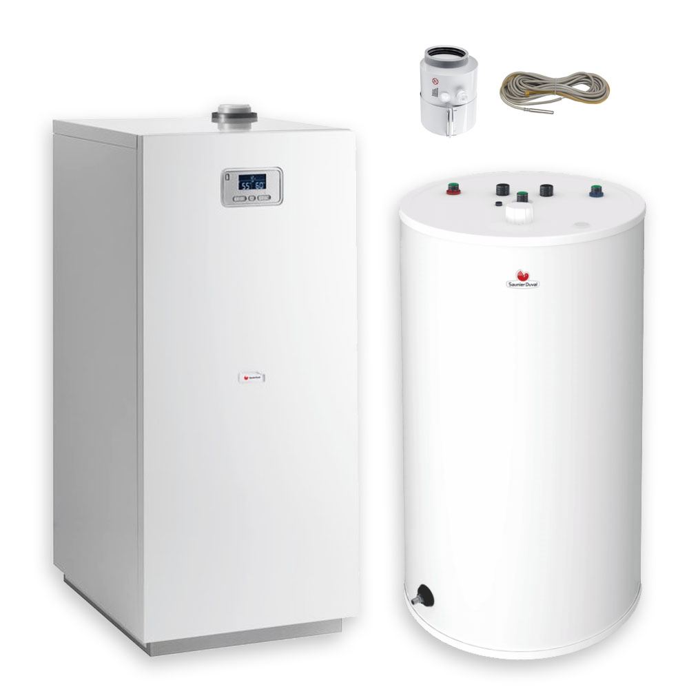 Pakiet Saunier Duval piec kondensacyjny Niedźwiedź 5,4-18kW zasobnik 120L adapter komina