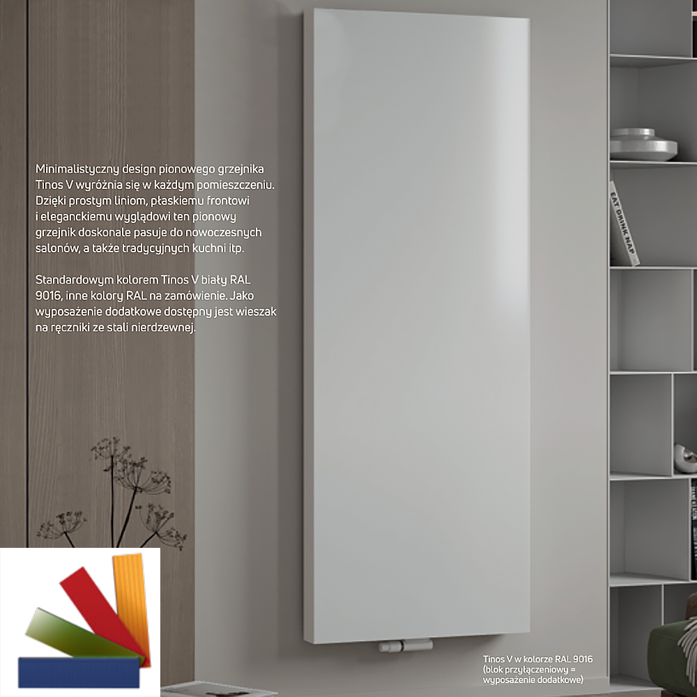 Grzejnik PURMO Tinos V 11 1800x324x81mm przyłącze D50mm RAL 9016 - obrazek 2