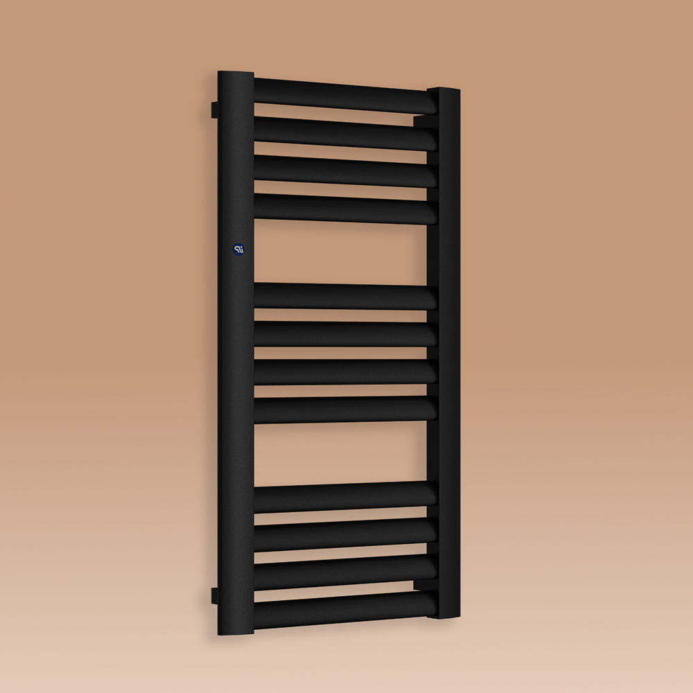 Grzejnik łazienkowy MAKAO 883x477mm przyłącze D400mm czarny mat RAL 9016