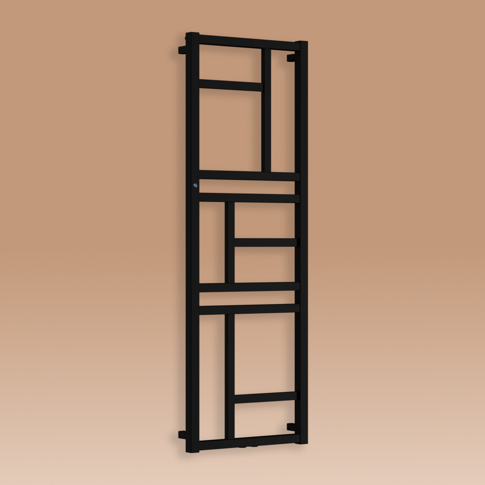 Grzejnik łazienkowy MONDRIAN 1440x500mm przyłącze D50mm czarny struktura RAL 9016